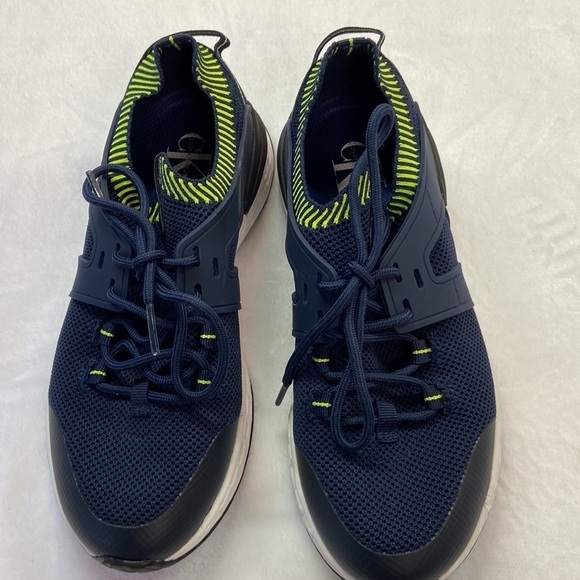 Calvin Klein Aleah Athletic Training Sneaker Navy/Neon Green Preowned Size 7M - Picture 3 of 16